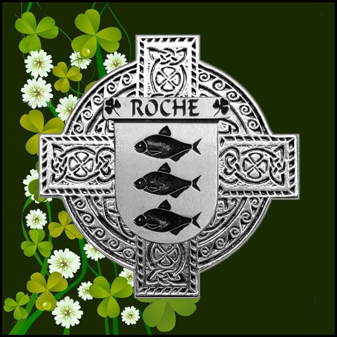Roche Irish Family Coat Of Arms Celtic Cross Badge