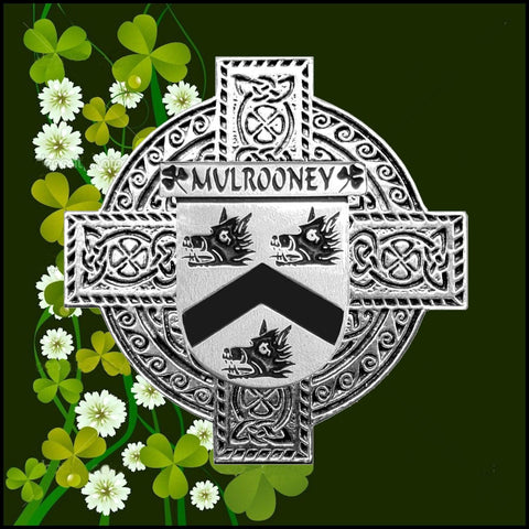 Mulrooney Irish Family Coat Of Arms Celtic Cross Badge