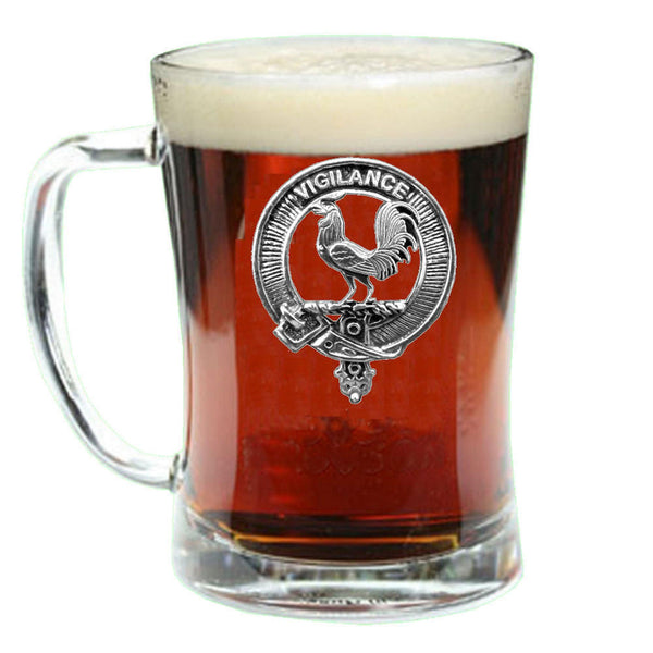 Laing (Rooster) Clan Crest Badge Glass Beer Mug