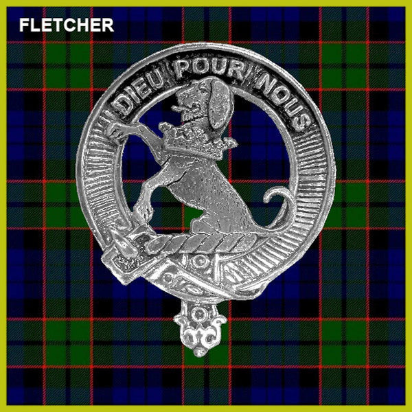 Fletcher (Hound) 5 oz Round Clan Crest Scottish Badge Flask