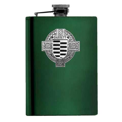 Barrett Irish Celtic Cross Badge 8 oz. Flask Green, Black or Stainless