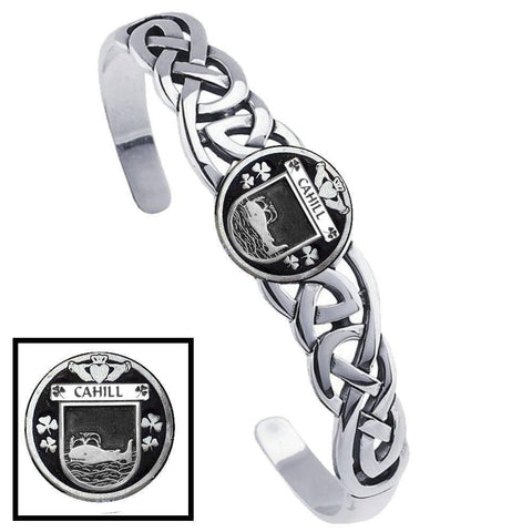 Cahill Irish Coat of Arms Disk Cuff Bracelet - Sterling Silver