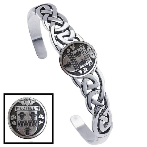 Coffee Irish Coat of Arms Disk Cuff Bracelet - Sterling Silver