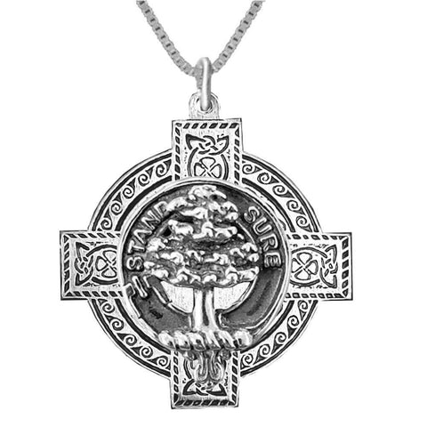 Anderson Clan Crest Celtic Cross Pendant Scottish - Sterling Silver
