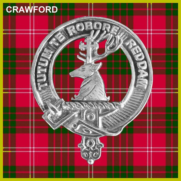 Crawford 5oz Round Scottish Clan Crest Badge Stainless Steel Flask
