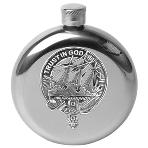Harkness 5 oz Round Clan Crest Scottish Badge Flask