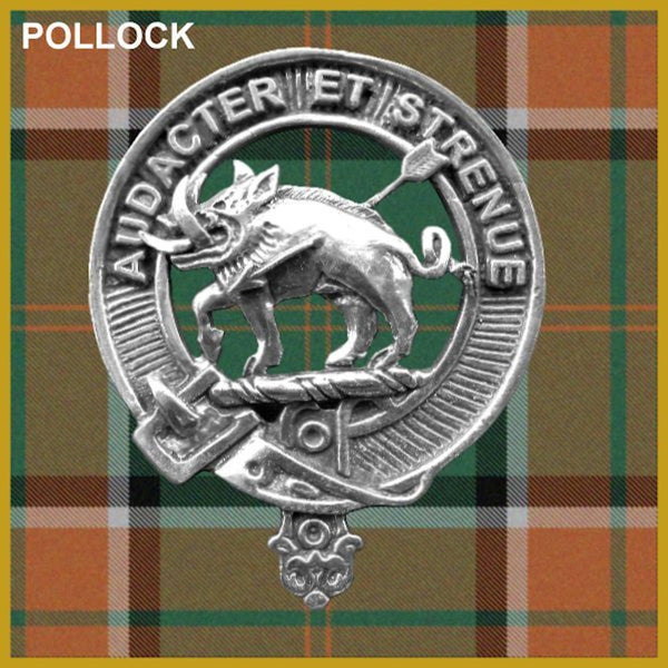 Pollock 5 oz Round Clan Crest Scottish Badge Flask
