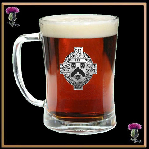 Lee Irish Coat of Arms Badge Glass Beer Mug