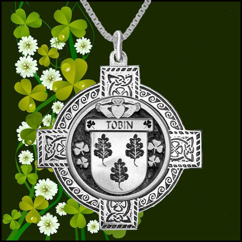 Tobin Irish Coat of Arms Celtic Cross Pendant ~ IP04 