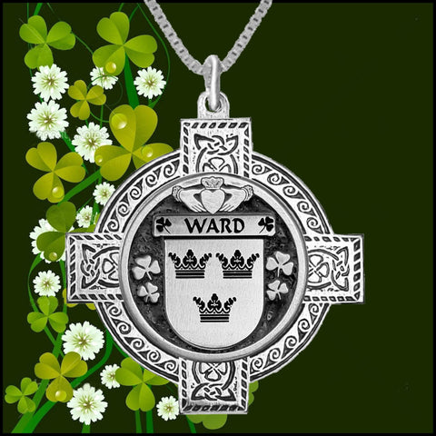Ward Irish Coat of Arms Celtic Cross Pendant ~ IP04 