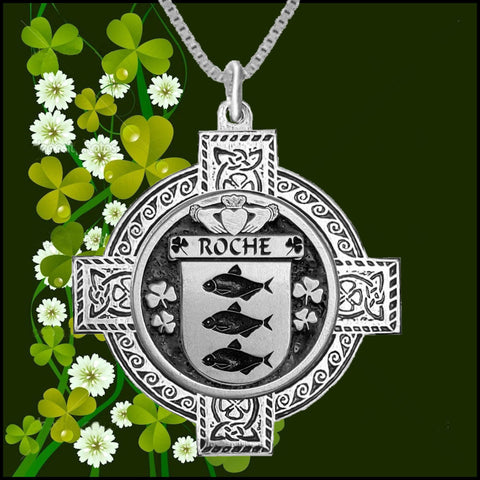 Roche Irish Coat of Arms Celtic Cross Pendant ~ IP04