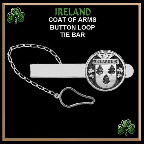 Clarke Irish Coat of Arms Disk Loop Tie Bar ~ Sterling silver