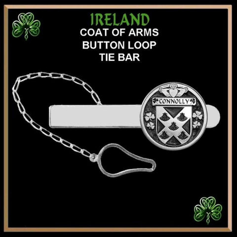Connolly Irish Coat of Arms Disk Loop Tie Bar ~ Sterling silver