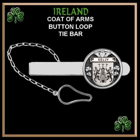 Kelly Irish Coat of Arms Disk Loop Tie Bar ~ Sterling silver