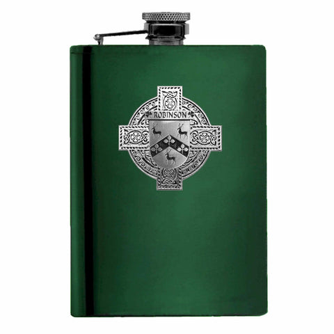 Robinson Irish Celtic Cross Badge 8 oz. Flask Green, Black or Stainless