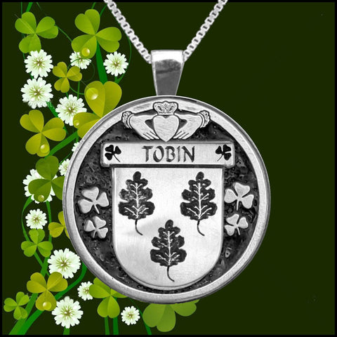 Tobin Irish Coat of Arms Disk Pendant, Irish