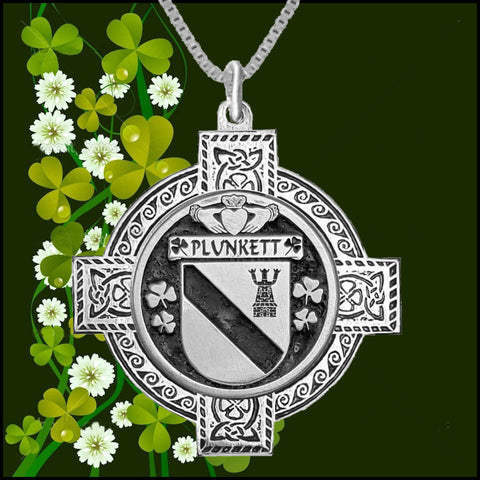 Plunkett Irish Coat of Arms Celtic Cross Pendant ~ IP04