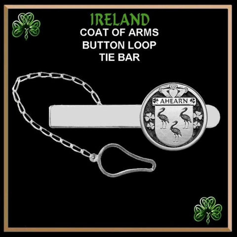 Ahearn Irish Coat of Arms Disk Loop Tie Bar ~ Sterling silver