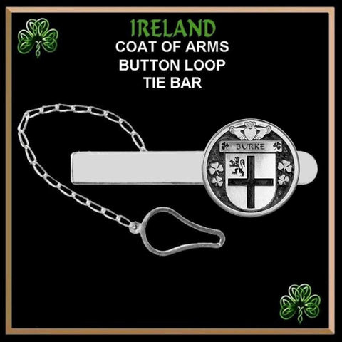 Burke Irish Coat of Arms Disk Loop Tie Bar ~ Sterling silver