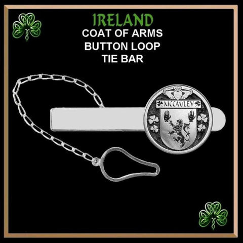 McCauley Irish Coat of Arms Disk Loop Tie Bar ~ Sterling silver