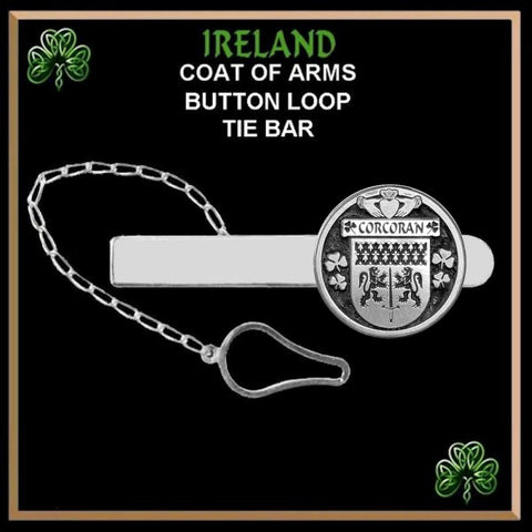 Corcoran Irish Coat of Arms Disk Loop Tie Bar ~ Sterling silver