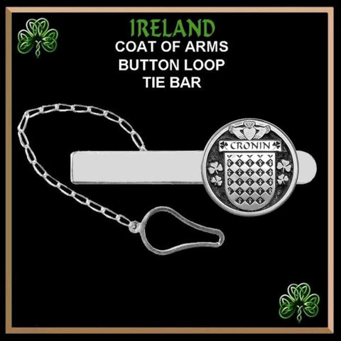 Cronin Irish Coat of Arms Disk Loop Tie Bar ~ Sterling silver