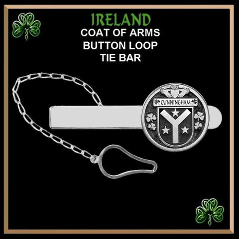 Cunningham Irish Coat of Arms Disk Loop Tie Bar ~ Sterling silver