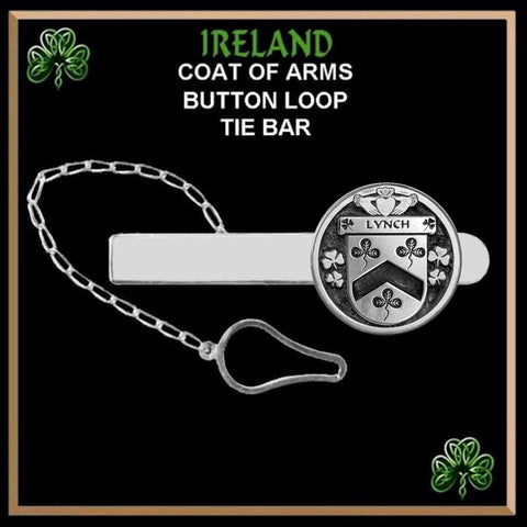 Lynch Irish Coat of Arms Disk Loop Tie Bar ~ Sterling silver