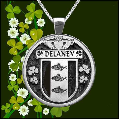 Delaney Irish Coat of Arms Disk Pendant, Irish