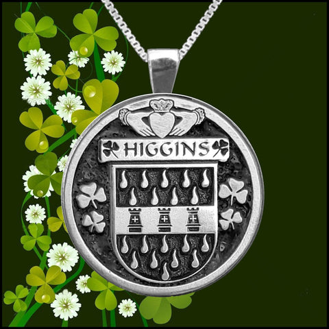 Higgins Irish Coat of Arms Disk Pendant, Irish