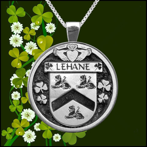 Lehane Irish Coat of Arms Disk Pendant, Irish
