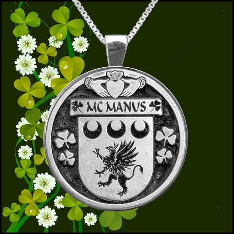 McManus Irish Coat of Arms Disk Pendant, Irish