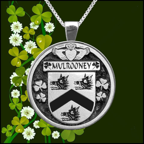 Mulrooney Irish Coat of Arms Disk Pendant, Irish
