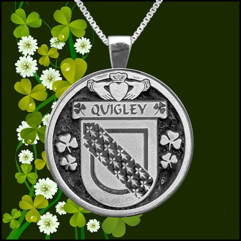 Quigley Irish Coat of Arms Disk Pendant, Irish