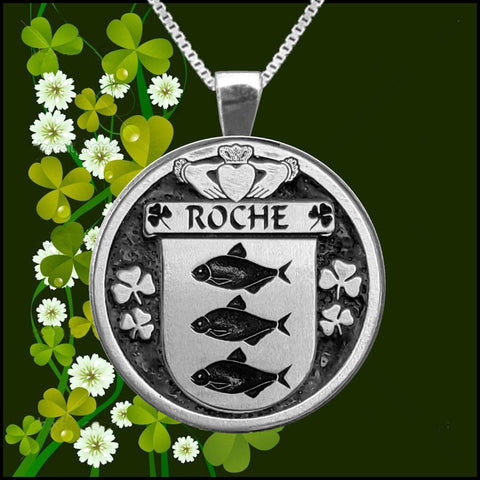 Roche Irish Coat of Arms Disk Pendant, Irish