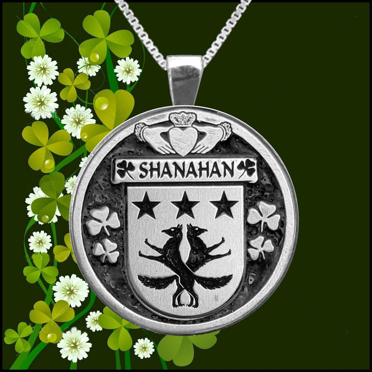 Shanahan Irish Coat of Arms Disk Loop Tie Bar online ~ Sterling silver