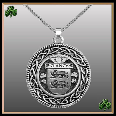 Clancy Irish Coat of Arms Celtic Interlace Disk Pendant ~ IP06
