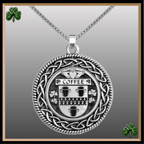 Coffee Irish Coat of Arms Celtic Interlace Disk Pendant ~ IP06