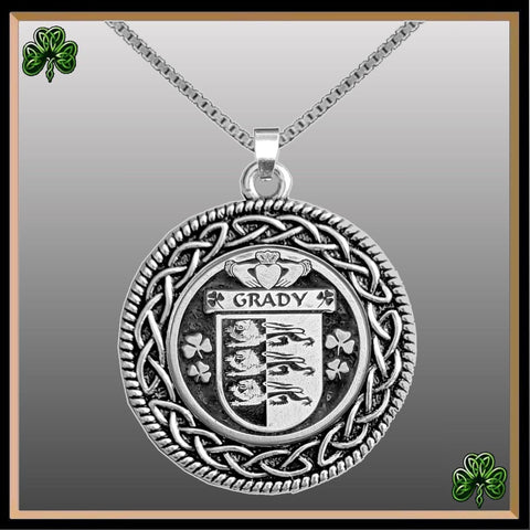 Grady Irish Coat of Arms Celtic Interlace Disk Pendant ~ IP06