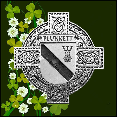 Plunkett Irish Family Coat Of Arms Celtic Cross Badge