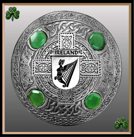 Ireland Coat of Arms Celtic Design Plaid Brooch with Green Stones