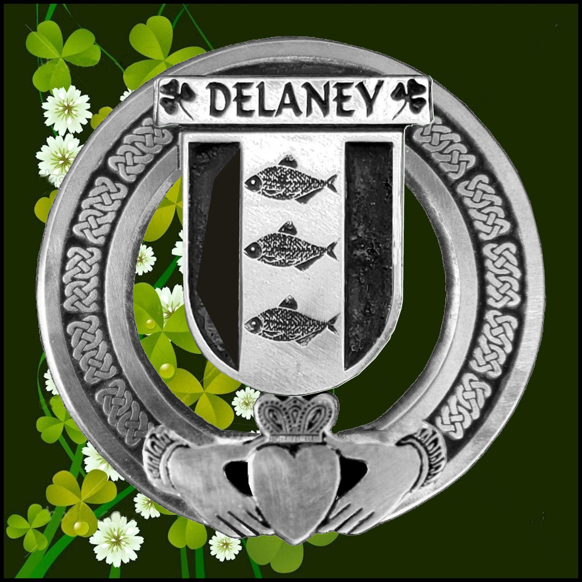 Delaney Irish 2024 Coat of Arms Disk Cuff Bracelet - Sterling Silver