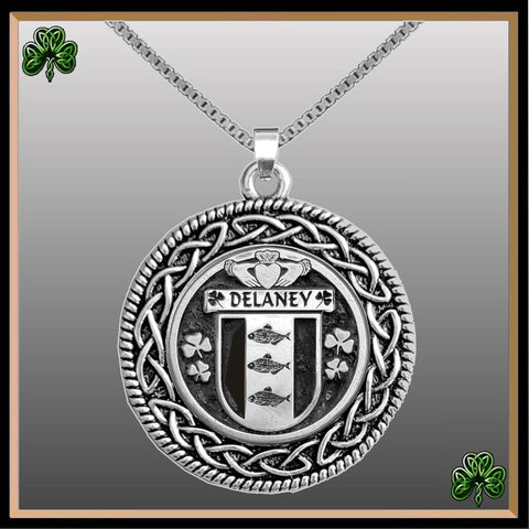Delaney Irish Coat of Arms Celtic Interlace Disk Pendant ~ IP06