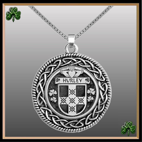Hurley Irish Coat of Arms Celtic Interlace Disk Pendant ~ IP06