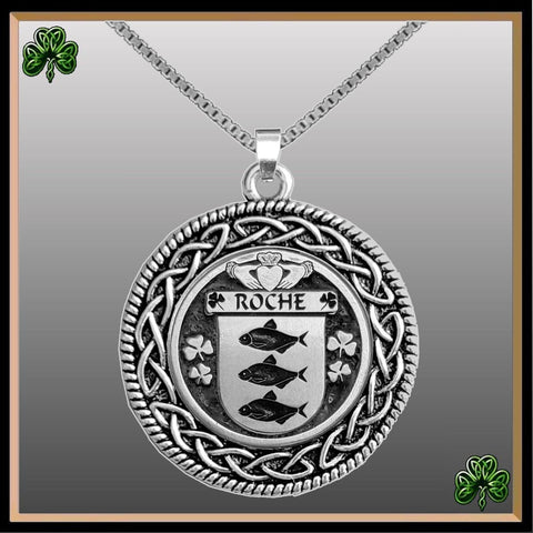 Roche Irish Coat of Arms Celtic Interlace Disk Pendant ~ IP06