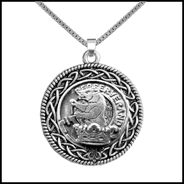 Beveridge Clan Crest Celtic Interlace Disk Pendant, Scottish Family Crest  ~ CLP06