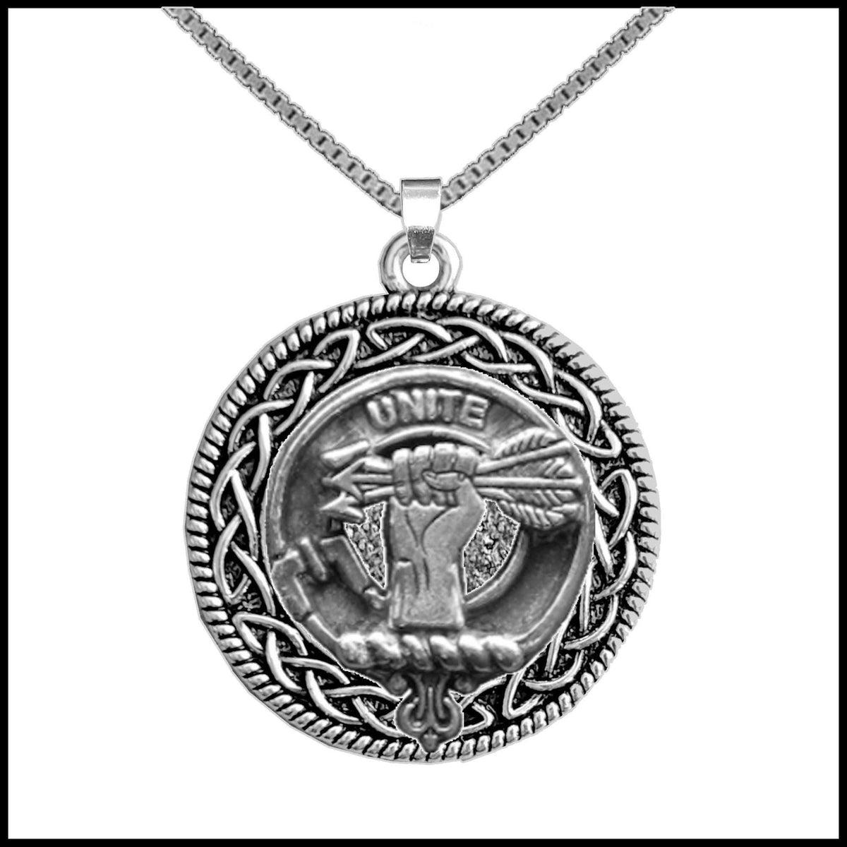 Brodie Clan Crest Celtic Interlace Disk Pendant Scottish Family