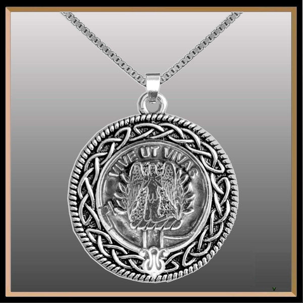Falconer Clan Crest Celtic Interlace Disk Pendant, Scottish Family Crest  ~ CLP06