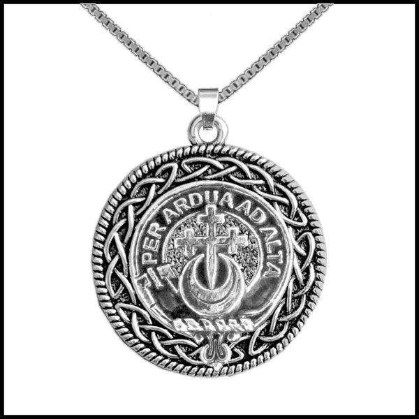 Hannay Clan Crest Celtic Interlace Disk Pendant, Scottish Family Crest  ~ CLP06
