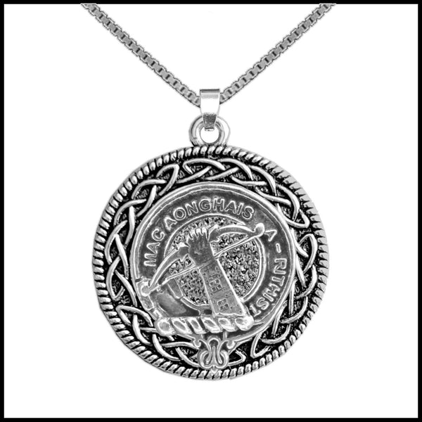 MacInnes Clan Crest Celtic Interlace Disk Pendant, Scottish Family Crest  ~ CLP06
